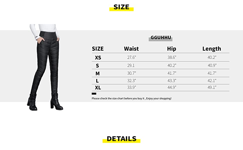 GGUHHU Womens Classic Elastic High Waist Quilted Padded Tapered Leg Long Down Pants