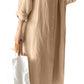 GGUHHU Womens Chic Button Down Rolled-Up Sleeve Long Cotton Blouse Maxi Dress