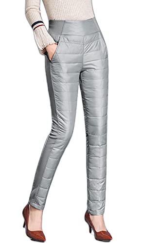 GGUHHU Womens Classic Elastic High Waist Quilted Padded Tapered Leg Long Down Pants