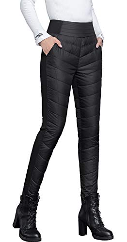 GGUHHU Womens Classic Elastic High Waist Quilted Padded Tapered Leg Long Down Pants