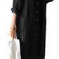 GGUHHU Womens Chic Button Down Rolled-Up Sleeve Long Cotton Blouse Maxi Dress