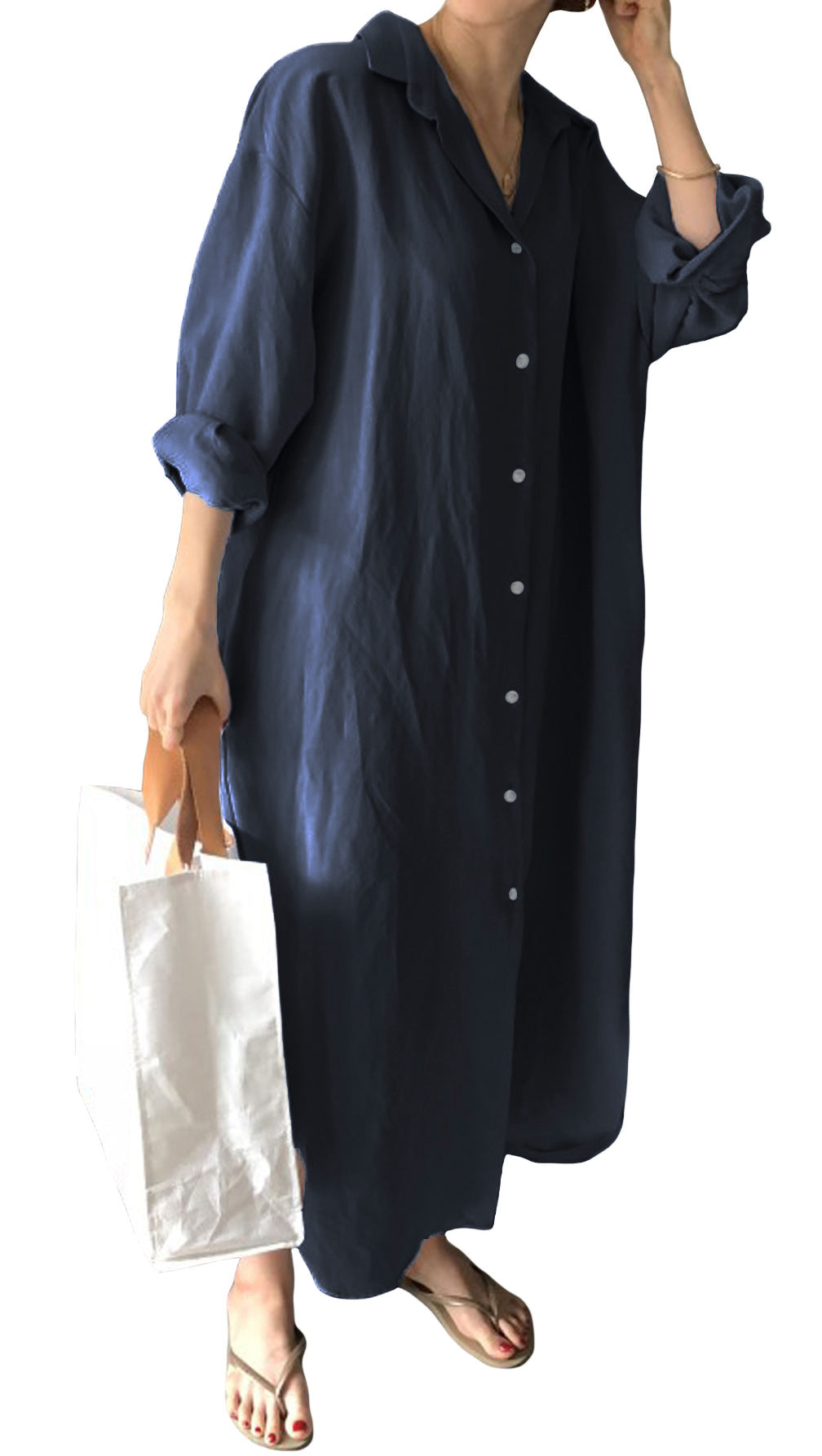 GGUHHU Womens Chic Button Down Rolled Up Sleeve Long Cotton Blouse Max gguhhu-womens-chic-button-down-rolled-up-sleeve-long-cotton-blouse-max