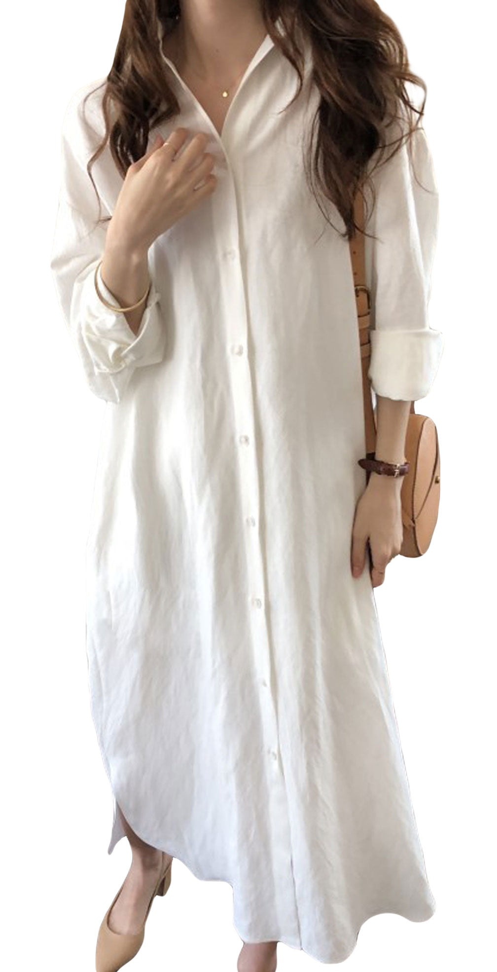 GGUHHU Womens Chic Button Down Rolled Up Sleeve Long Cotton Blouse Max gguhhu-womens-chic-button-down-rolled-up-sleeve-long-cotton-blouse-max